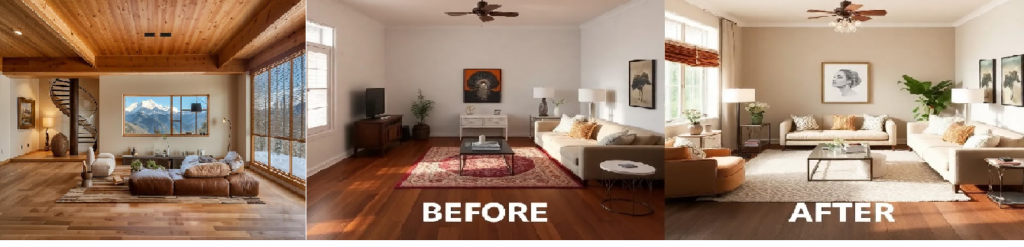 AI interior design tool creating realistic modern living room redesign