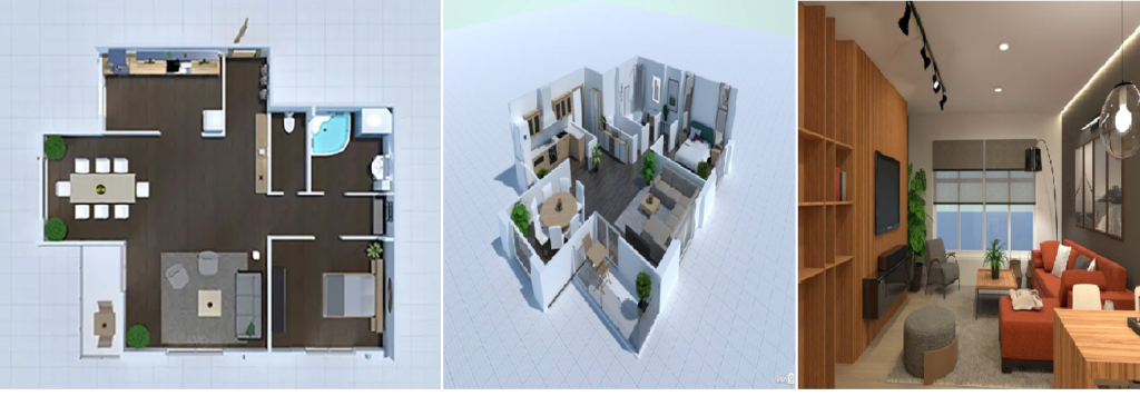 AI floor plan converted into detailed 3D interior design layout