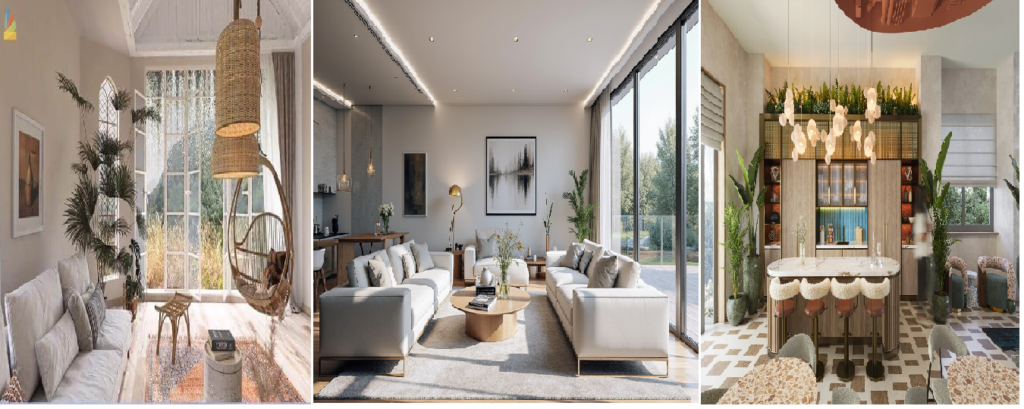 Photorealistic 3D interior visualization created using AI design software