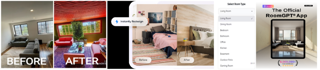 RoomGPT AI powered interior design before and after example