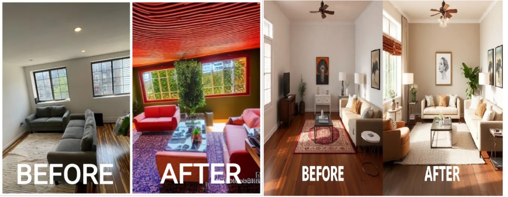 AI interior design room transformation before and after